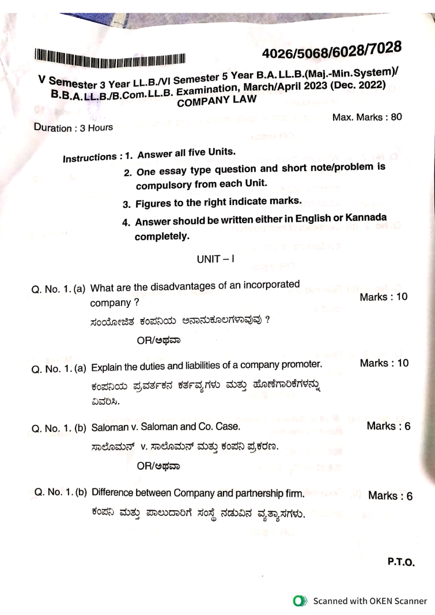 Picture of: Company law  question paper – Studocu