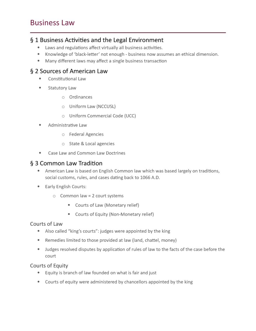 Picture of: Notes for Business Law BUSI  – Business Law §  Business