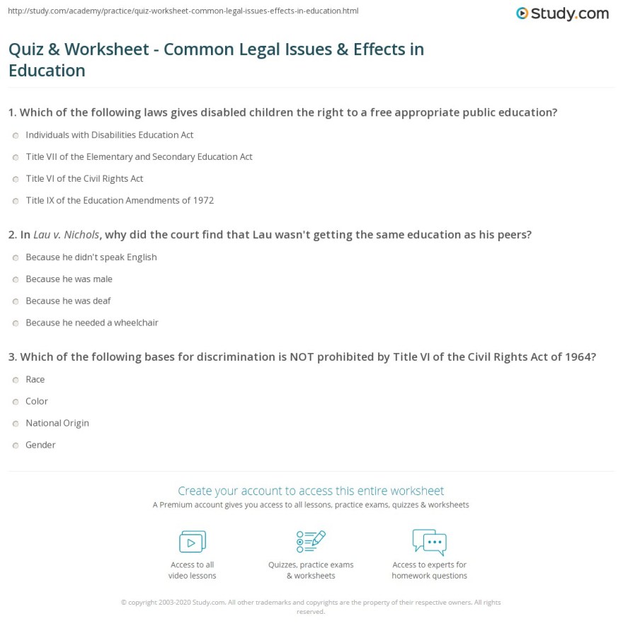 Picture of: Quiz & Worksheet – Common Legal Issues & Effects in Education